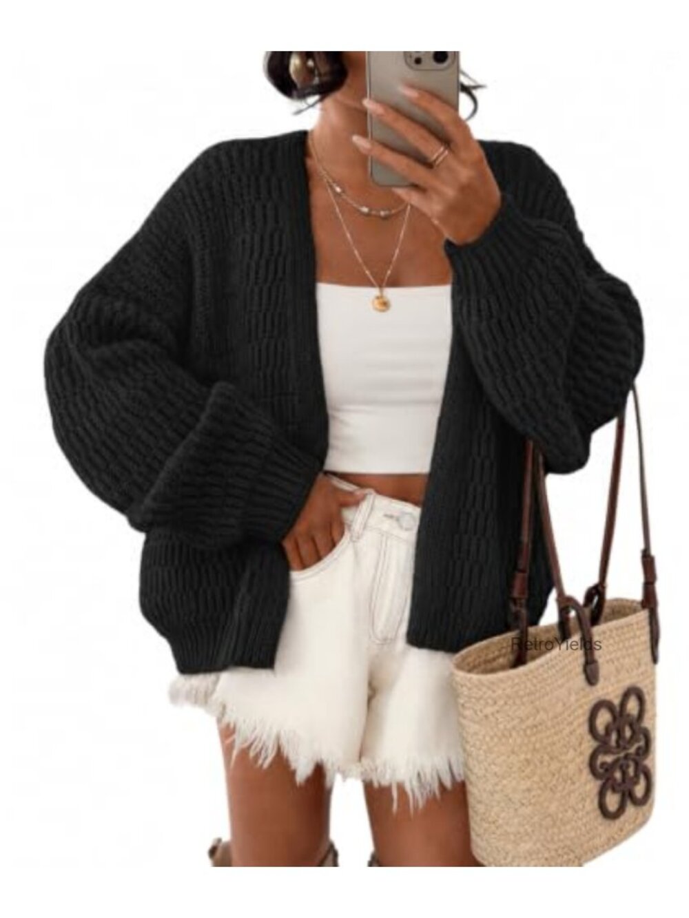Chunky Knit Open Front Cardigan Loose Fit Long Sleeve Fall Winter Sweater